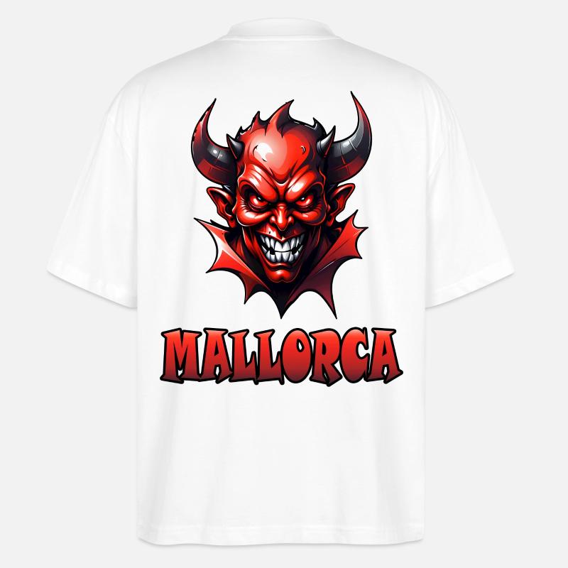 Mallorca mit Red Devil - Stanley/Stella Oversized Unisex Bio T-Shirt Blaster 2.0 - Weiß