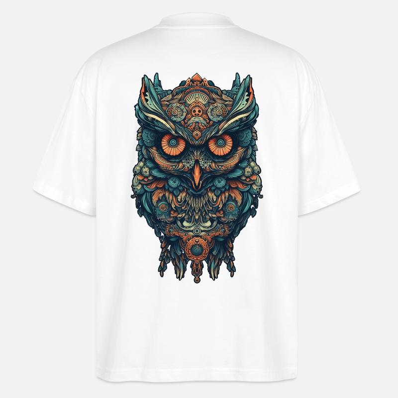 Mythical boho owl with surreal patterns - Stanley/Stella Oversized Unisex Organic T-shirt Blaster 2.0 - white