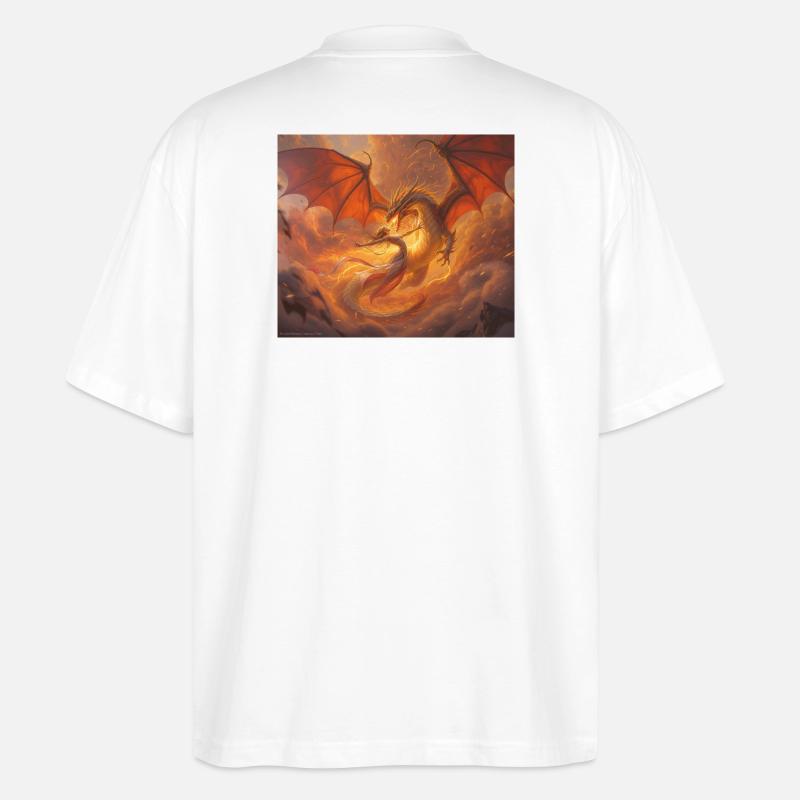 Feuerdrache mit Phönix auf den Wolken - Stanley/Stella Oversized Unisex Bio T-Shirt Blaster 2.0 - Weiß