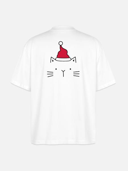 Cat Santa Claus Christmas hat Christmas - Stanley/Stella Oversized Unisex Organic T-shirt Blaster 2.0 - white