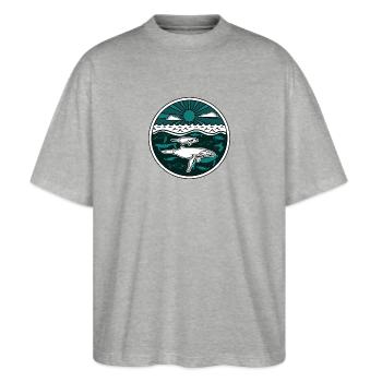 Buckelwalfamilie Meerestiere Sonne Ozean Meer 2 - Stanley/Stella Oversized Unisex Bio T-Shirt Blaster 2.0 - Grau meliert - Vorne - Alina (178cm) & Michal (187cm)