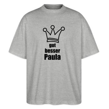 Paula - Stanley/Stella Oversized Unisex Bio T-Shirt Blaster 2.0 - Grau meliert - Vorne - Alina (178cm) & Michal (187cm)