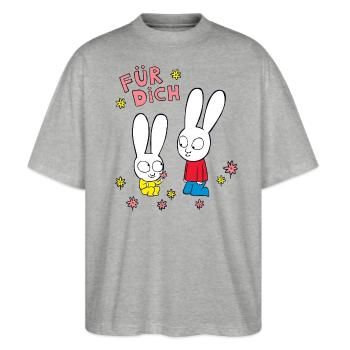 Simon Superhase Mit Kleinem Bruder Und Spruch - Stanley/Stella Oversized Unisex Bio T-Shirt Blaster 2.0 - Grau meliert - Vorne - Alina (178cm) & Michal (187cm)