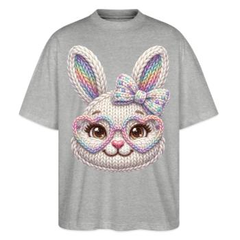 Osterhase Sonnenbrille Schleife Faux Yarn Ostern - Stanley/Stella Oversized Unisex Bio T-Shirt Blaster 2.0 - Grau meliert - Vorne - Alina (178cm) & Michal (187cm)