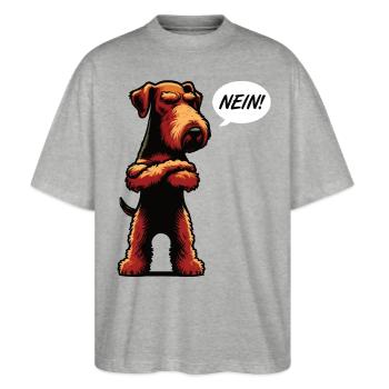 Nein Airedale Terrier Airedales Airedalebesitzer - Stanley/Stella Oversized Unisex Bio T-Shirt Blaster 2.0 - Grau meliert - Vorne - Alina (178cm) & Michal (187cm)