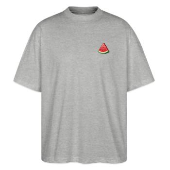 Melone Melon Obst Frucht Früchte Zeichnung - Stanley/Stella Oversized Unisex Bio T-Shirt Blaster 2.0 - Grau meliert - Vorne - Alina (178cm) & Michal (187cm)