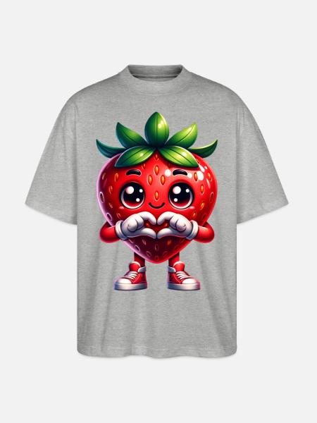 Erdbeere Herzhände - Stanley/Stella Oversized Unisex Bio T-Shirt Blaster 2.0 - Grau meliert