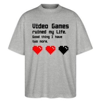 Video Games - Stanley/Stella Oversized Unisex Bio T-Shirt Blaster 2.0 - Grau meliert - Vorne - Alina (178cm) & Michal (187cm)