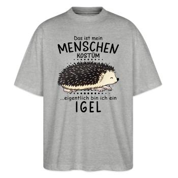 Lustiges Afrikanischer Weißbauchigel Igel Kostüm - Stanley/Stella Oversized Unisex Bio T-Shirt Blaster 2.0 - Grau meliert - Vorne - Alina (178cm) & Michal (187cm)
