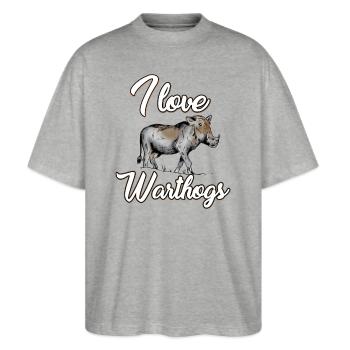 Ich Liebe Warzenschweine - Stanley/Stella Oversized Unisex Bio T-Shirt Blaster 2.0 - Grau meliert - Vorne - Alina (178cm) & Michal (187cm)