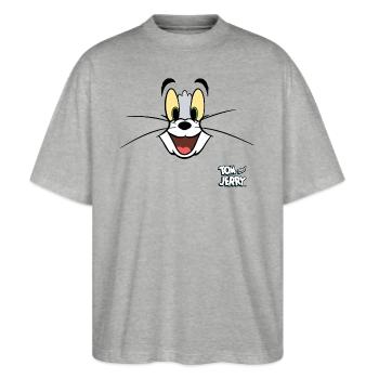 Tom Und Jerry Kostüm Von Tom - Stanley/Stella Oversized Unisex Bio T-Shirt Blaster 2.0 - Grau meliert - Vorne - Alina (178cm) & Michal (187cm)