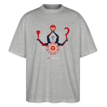 Blaue Göttin Kali - Stanley/Stella Oversized Unisex Bio T-Shirt Blaster 2.0 - Grau meliert - Vorne - Alina (178cm) & Michal (187cm)