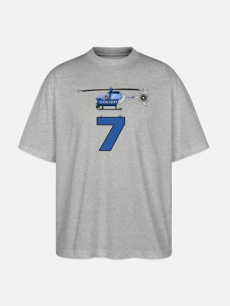 Polizei Hubschrauber 7. Geburtstag - Stanley/Stella Oversized Unisex Bio T-Shirt Blaster 2.0 - Grau meliert
