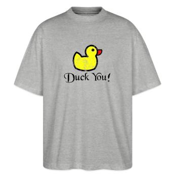 Quietscheente - Ente - Duck You! Vintage Geschenk - Stanley/Stella Oversized Unisex Bio T-Shirt Blaster 2.0 - Grau meliert - Vorne - Alina (178cm) & Michal (187cm)