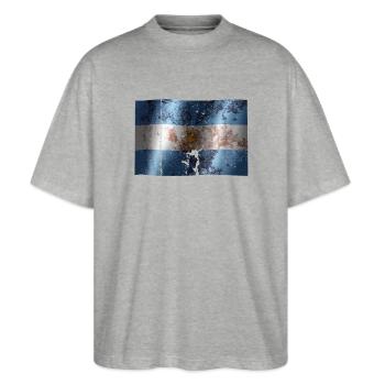 Argentinien Flagge cooler Vintage used Sport Look - Stanley/Stella Oversized Unisex Bio T-Shirt Blaster 2.0 - Grau meliert - Vorne - Alina (178cm) & Michal (187cm)