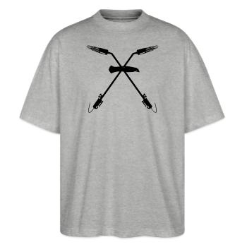 Zwei gekreuzte Gasbrenner Stanley Messer - Stanley/Stella Oversized Unisex Bio T-Shirt Blaster 2.0 - Grau meliert - Vorne - Alina (178cm) & Michal (187cm)