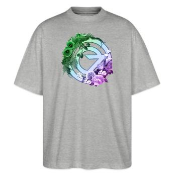 Wicked 2 Logo Von Oz Mit Blumen Und Pflanzen - Stanley/Stella Oversized Unisex Bio T-Shirt Blaster 2.0 - Grau meliert - Vorne - Alina (178cm) & Michal (187cm)