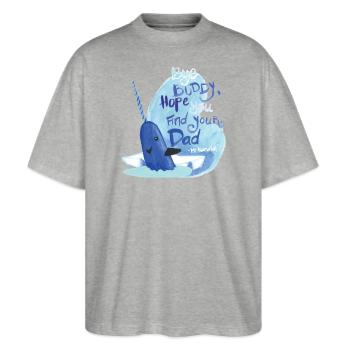 Buddy Der Weihnachtself – Mr Narwahl Mit Spruch - Stanley/Stella Oversized Unisex Bio T-Shirt Blaster 2.0 - Grau meliert - Vorne - Alina (178cm) & Michal (187cm)