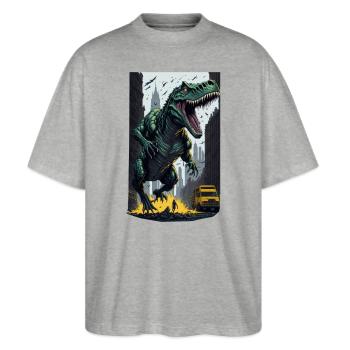 T Rex - Stanley/Stella Oversized Unisex Bio T-Shirt Blaster 2.0 - Grau meliert - Vorne - Alina (178cm) & Michal (187cm)