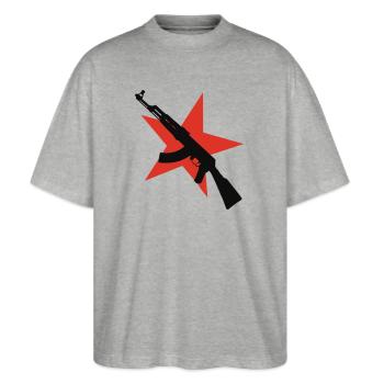 AK 47 - Stanley/Stella Oversized Unisex Bio T-Shirt Blaster 2.0 - Grau meliert - Vorne - Alina (178cm) & Michal (187cm)
