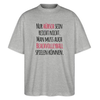 VolleyballFREAK Hübsch sein Beachvolleyball M - Stanley/Stella Oversized Unisex Bio T-Shirt Blaster 2.0 - Grau meliert - Vorne - Alina (178cm) & Michal (187cm)