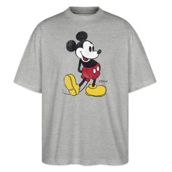 Mickey & Minnie Klassisches Mickey Motiv   - Stanley/Stella Oversized Unisex Bio T-Shirt Blaster 2.0 - Grau meliert - Vorne - Alina (178cm) & Michal (187cm)