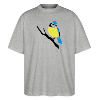 Blaumeise Vogel Meise - Stanley/Stella Oversized Unisex Bio T-Shirt Blaster 2.0 - Grau meliert - Vorne - Alina (178cm) & Michal (187cm)