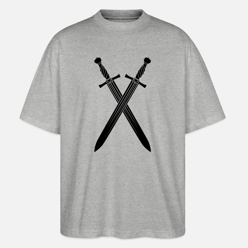 Épée deux épées croisées - T-shirt bio Blaster 2.0 coupe oversize Stanley/Stella Unisexe - gris chiné