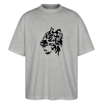 tigre tribal tiger tatoo 4022 - T-shirt bio Blaster 2.0 coupe oversize Stanley/Stella Unisexe - gris chiné - Devant - Alina (178cm) & Michal (187cm)