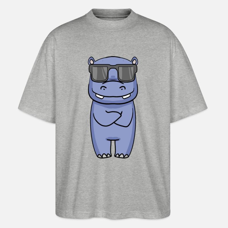 cooles Nilpferd mit Sonnenbrille - Stanley/Stella Oversized Unisex Bio T-Shirt Blaster 2.0 - Grau meliert