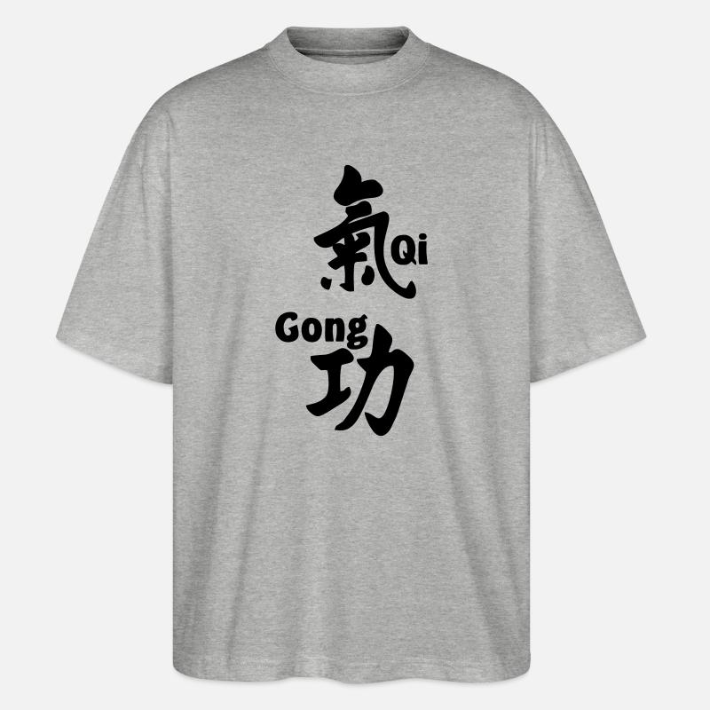 QI gong script with text vertical - Stanley/Stella Oversized Unisex Organic T-shirt Blaster 2.0 - heather grey