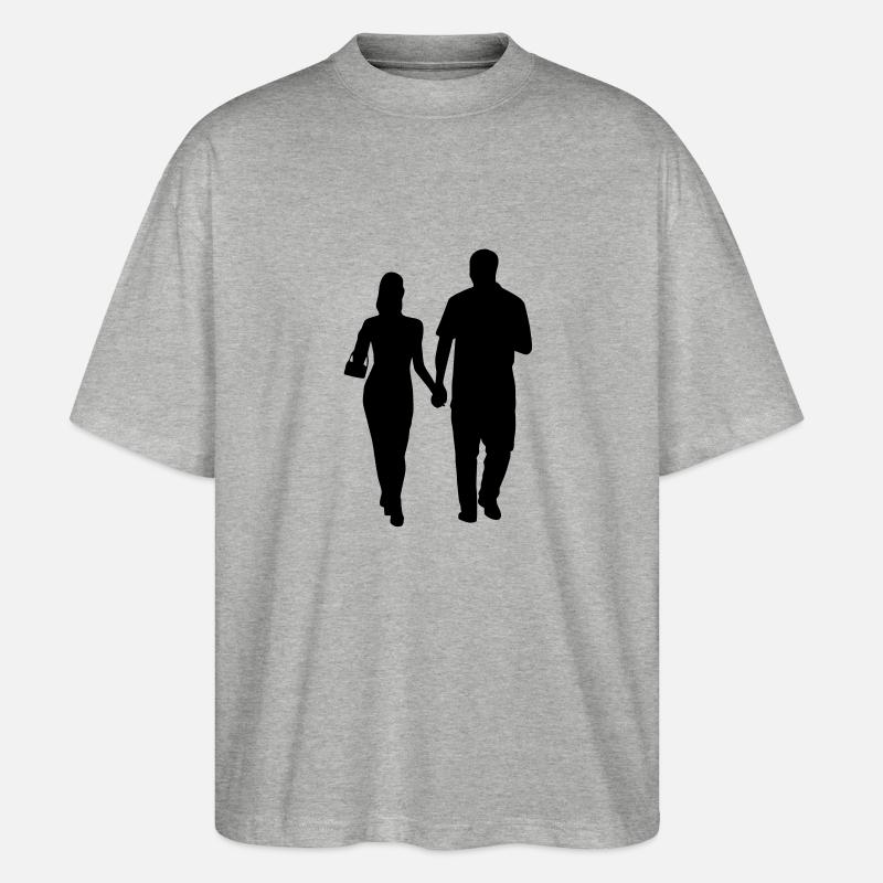 Paar Mann Frau Silhouette - Stanley/Stella Oversized Unisex Bio T-Shirt Blaster 2.0 - Grau meliert