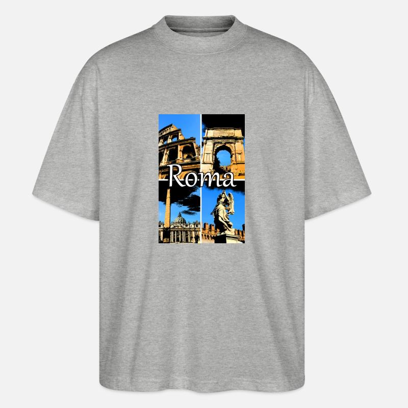 Roma Collage Comic sign lettering - Stanley/Stella Oversized Unisex Bio T-Shirt Blaster 2.0 - Grau meliert
