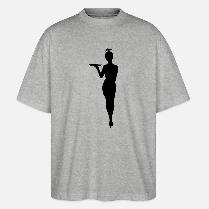Herausfordernde Kellnerin mit Tablettschattenfigur - Stanley/Stella Oversized Unisex Bio T-Shirt Blaster 2.0 - Grau meliert