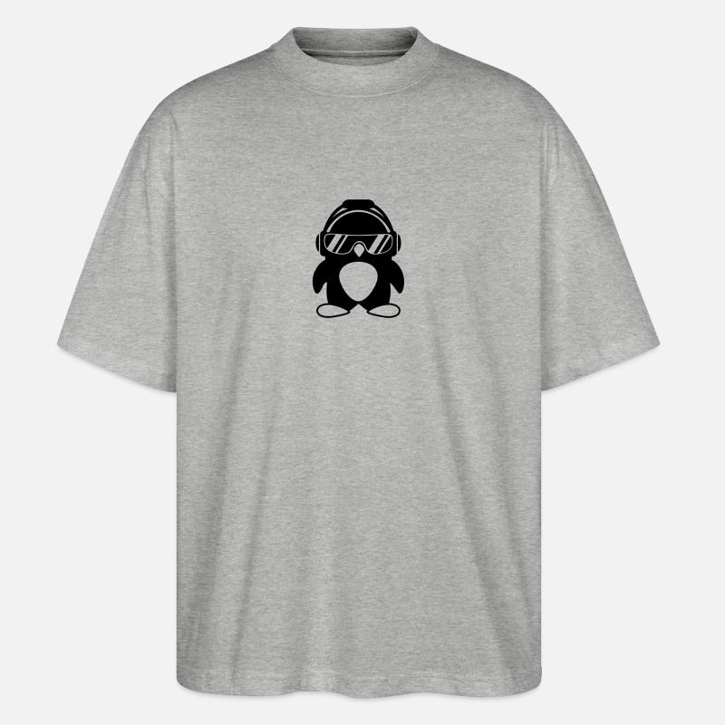 Pinguin mit Kopfhörer - Stanley/Stella Oversized Unisex Bio T-Shirt Blaster 2.0 - Grau meliert
