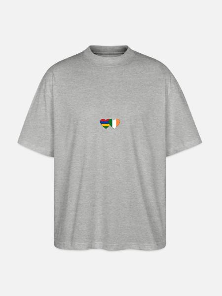 Mauritius Ireland Flag Heart - Stanley/Stella Oversized Unisex Organic T-shirt Blaster 2.0 - heather grey