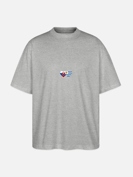 Slovakia Uruguay Heart Flag - Stanley/Stella Oversized Unisex Organic T-shirt Blaster 2.0 - heather grey