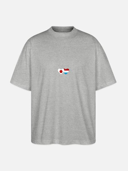 Japan Luxembourg Flag Heart - Stanley/Stella Oversized Unisex Organic T-shirt Blaster 2.0 - heather grey
