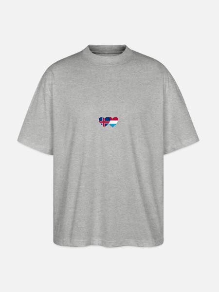 Iceland Luxembourg Flag Heart - Stanley/Stella Oversized Unisex Organic T-shirt Blaster 2.0 - heather grey