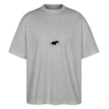 Dinosaurier - Stanley/Stella Oversized Unisex Bio T-Shirt Blaster 2.0 - Grau meliert - Vorne - Alina (178cm) & Michal (187cm)
