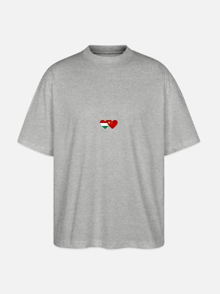 Hungary China Heart Flag - Stanley/Stella Oversized Unisex Organic T-shirt Blaster 2.0 - heather grey