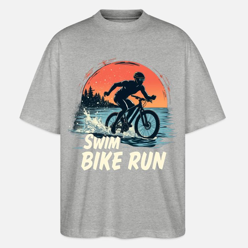 Triathlon-Anzug - Triathlet im Training - Stanley/Stella Oversized Unisex Bio T-Shirt Blaster 2.0 - Grau meliert