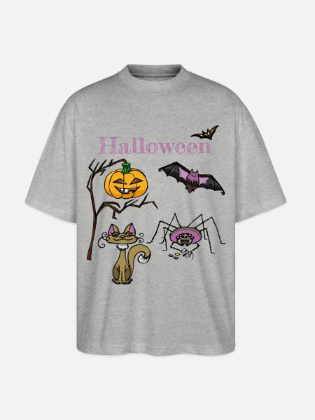 Halloween Pumpkin and Bat Design - Stanley/Stella Oversized Unisex Organic T-shirt Blaster 2.0 - heather grey