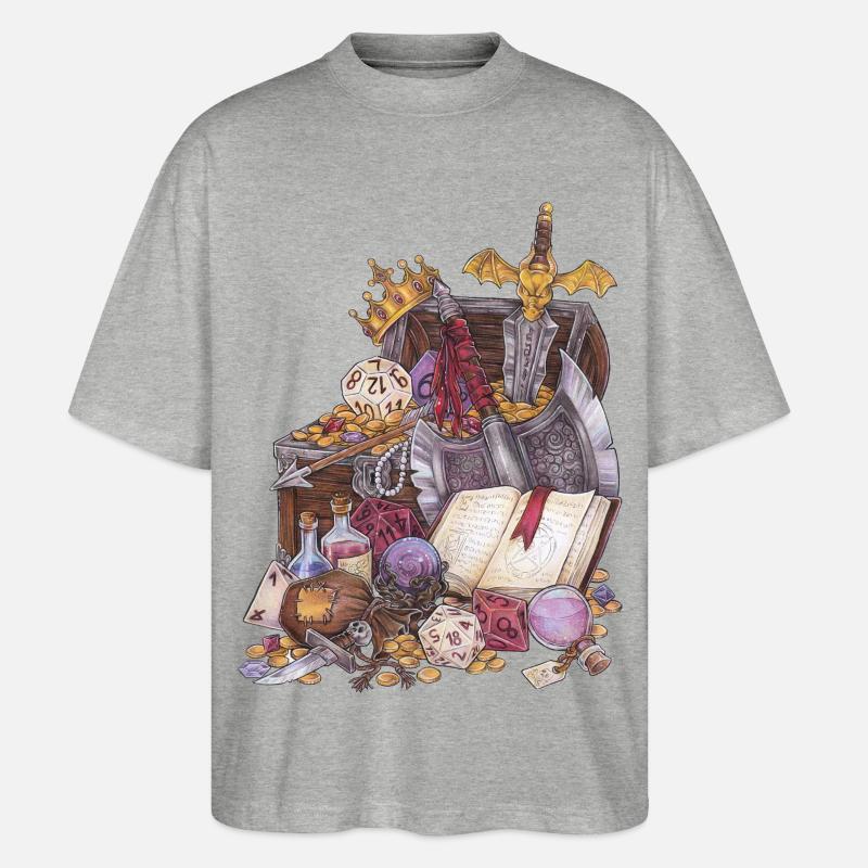 Coffre au trésor dans un donjon avec épée Magic Fantasy - T-shirt bio Blaster 2.0 coupe oversize Stanley/Stella Unisexe - gris chiné