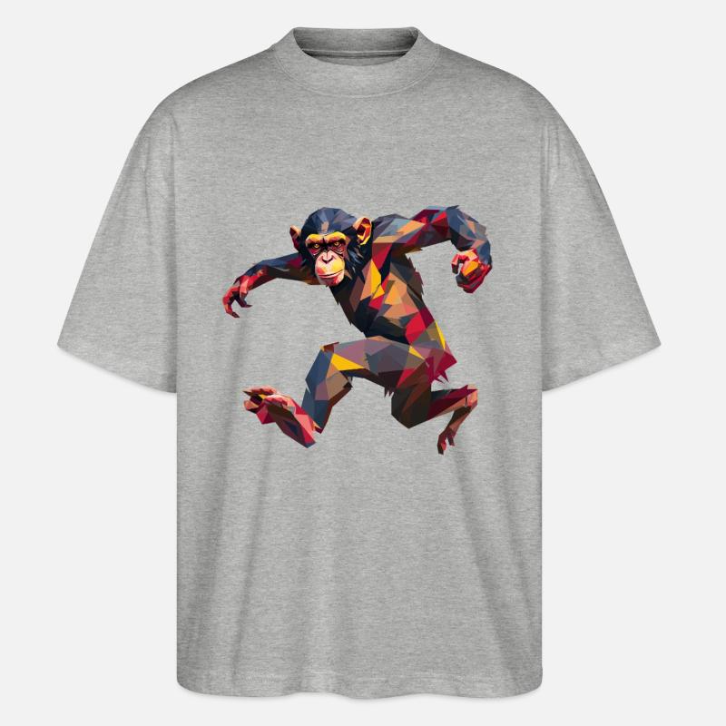 Conception de logo Low Poly Chimpanzee Sprint - T-shirt bio Blaster 2.0 coupe oversize Stanley/Stella Unisexe - gris chiné