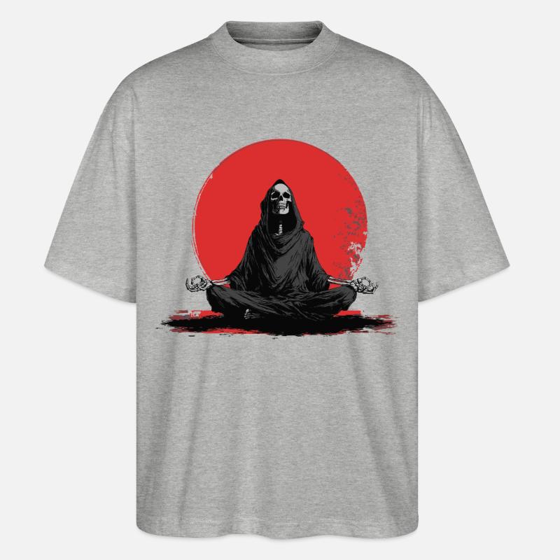 Sensenmann Meditation vor roter Sonne - Stanley/Stella Oversized Unisex Bio T-Shirt Blaster 2.0 - Grau meliert