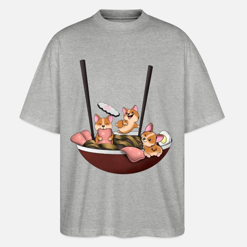 Corgi-Ramen-Hundehemd - Stanley/Stella Oversized Unisex Bio T-Shirt Blaster 2.0 - Grau meliert