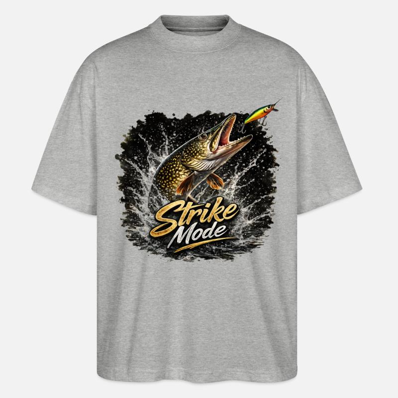 Strike Mode Pike – Predator Angelshirt - Stanley/Stella Oversized Unisex Bio T-Shirt Blaster 2.0 - Grau meliert