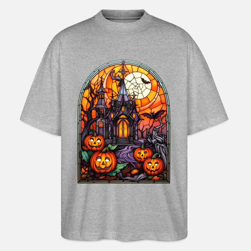 Vitrail d’Halloween - T-shirt bio Blaster 2.0 coupe oversize Stanley/Stella Unisexe - gris chiné