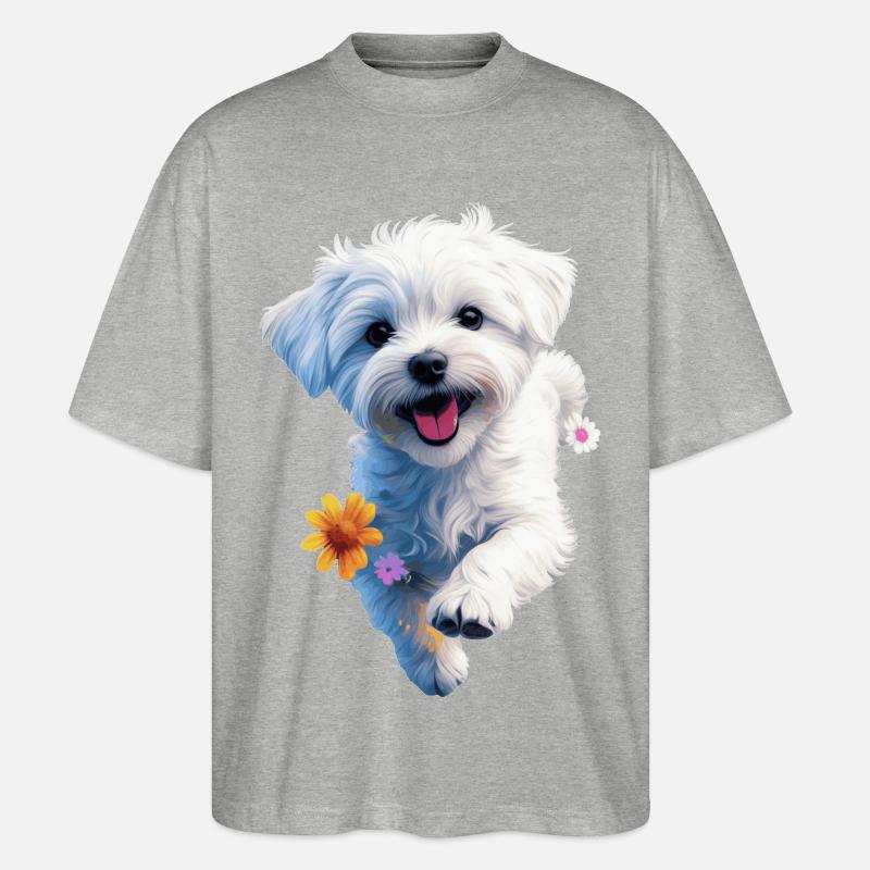 Maltesischer Welpe springt - 2 - 🐾 - Stanley/Stella Oversized Unisex Bio T-Shirt Blaster 2.0 - Grau meliert